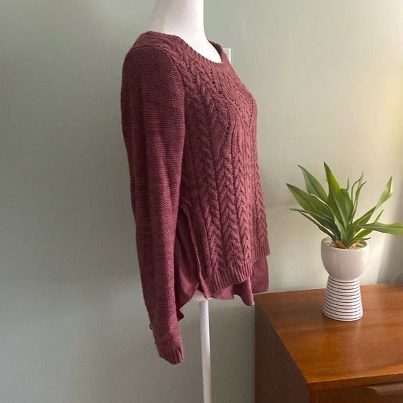 Anthropologie Dusty Rose Cable Knit Sweater with an attached silky cami … - Picture 3 of 8